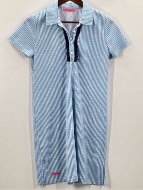195 Simply Southern Dress Womens Medium Blue White Stripe Short Sleeve
